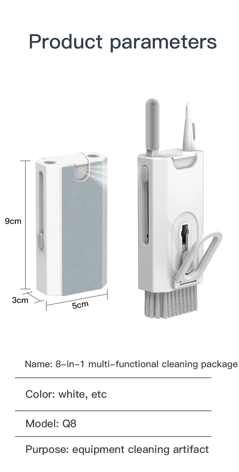 Escova 8 em 1 para limpeza de teclado de computador,  caneta de limpeza para fones de ouvido, ipad, telefones, extrator de teclas